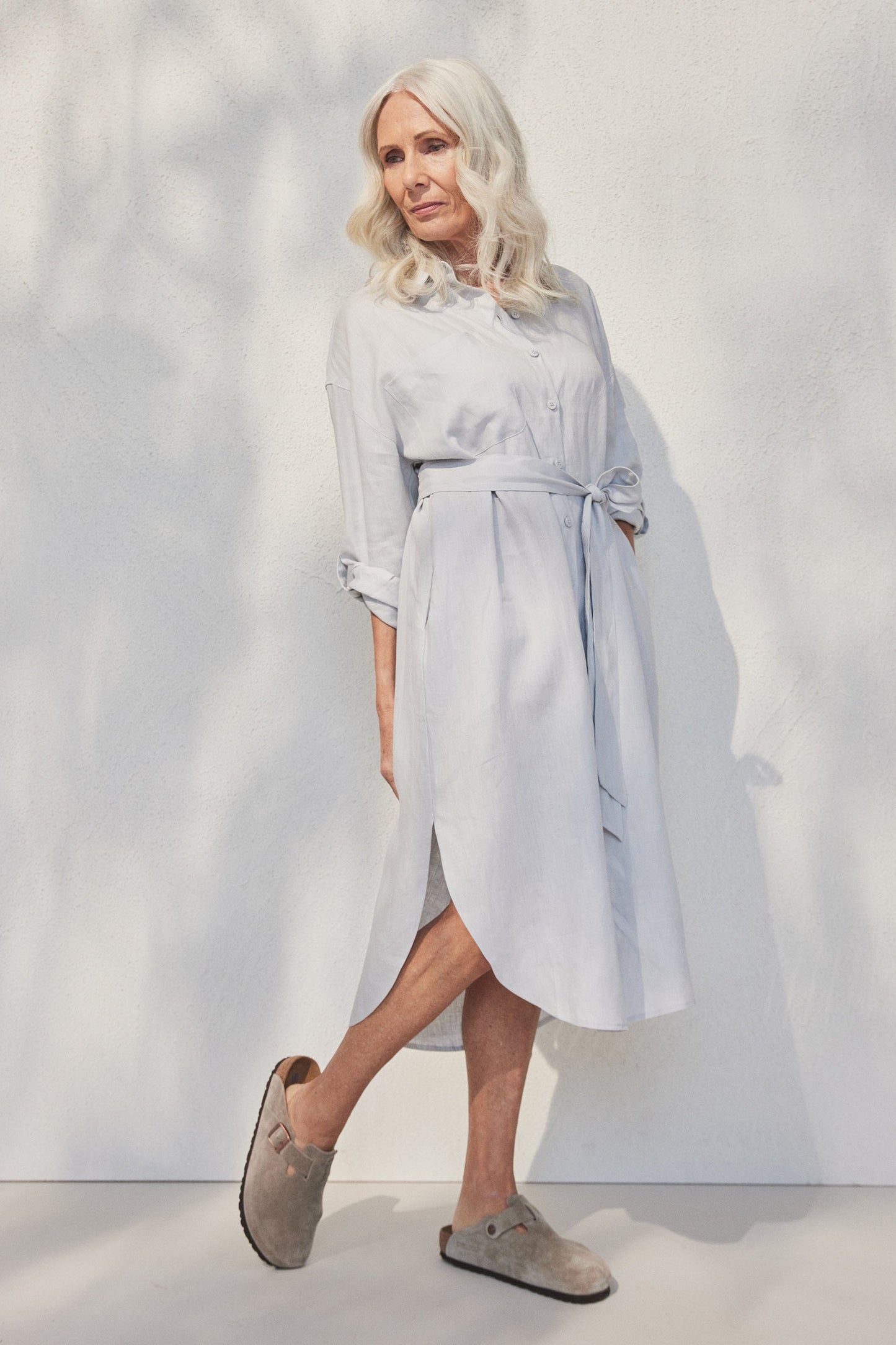 D-Luxe Linen Midi Shirt Dress