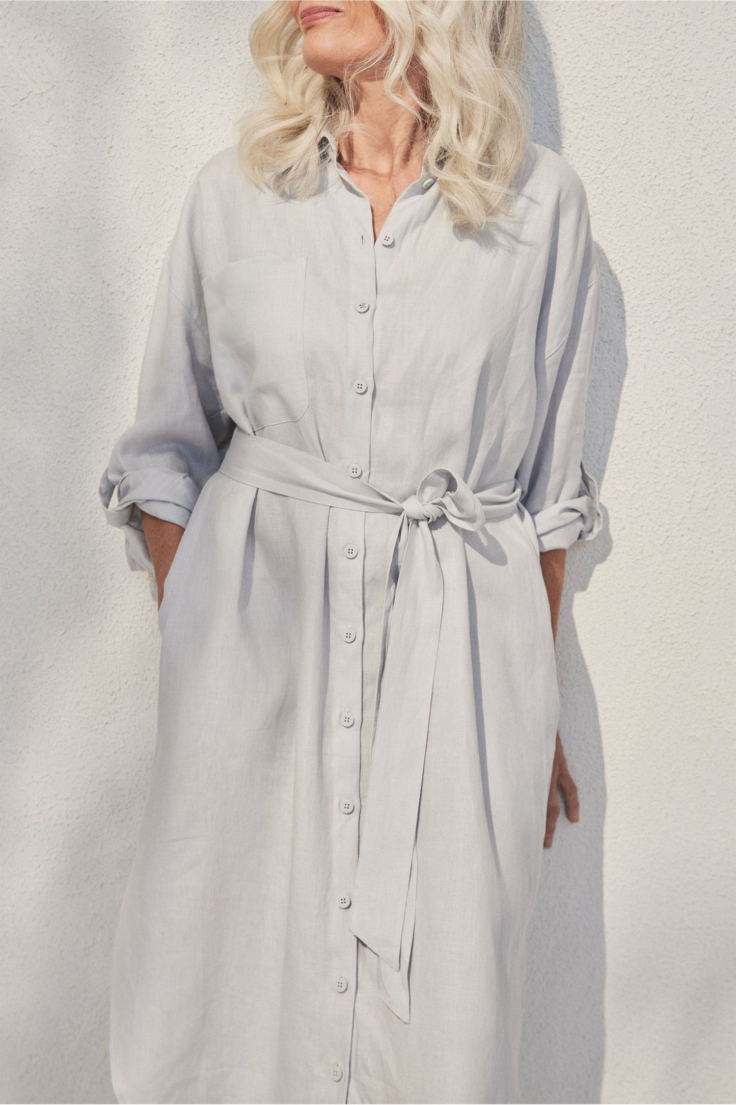 D-Luxe Linen Midi Shirt Dress