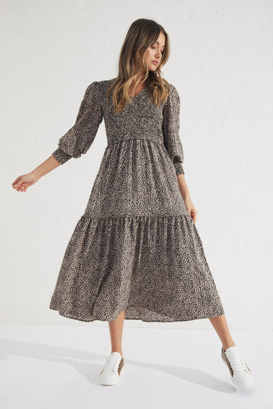 Maeve Shirred Midi Dress