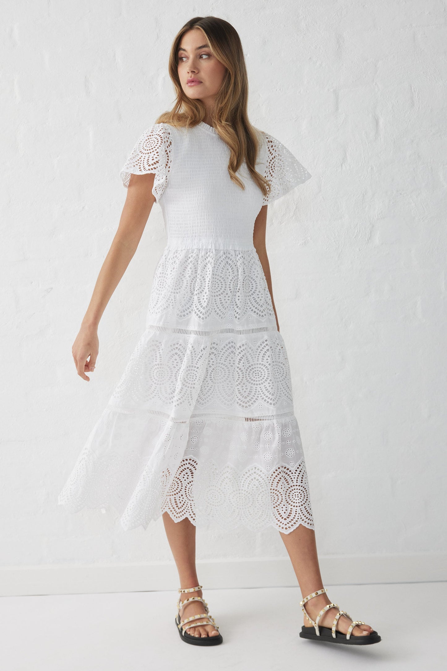 Queenie Broderie Midi Dress