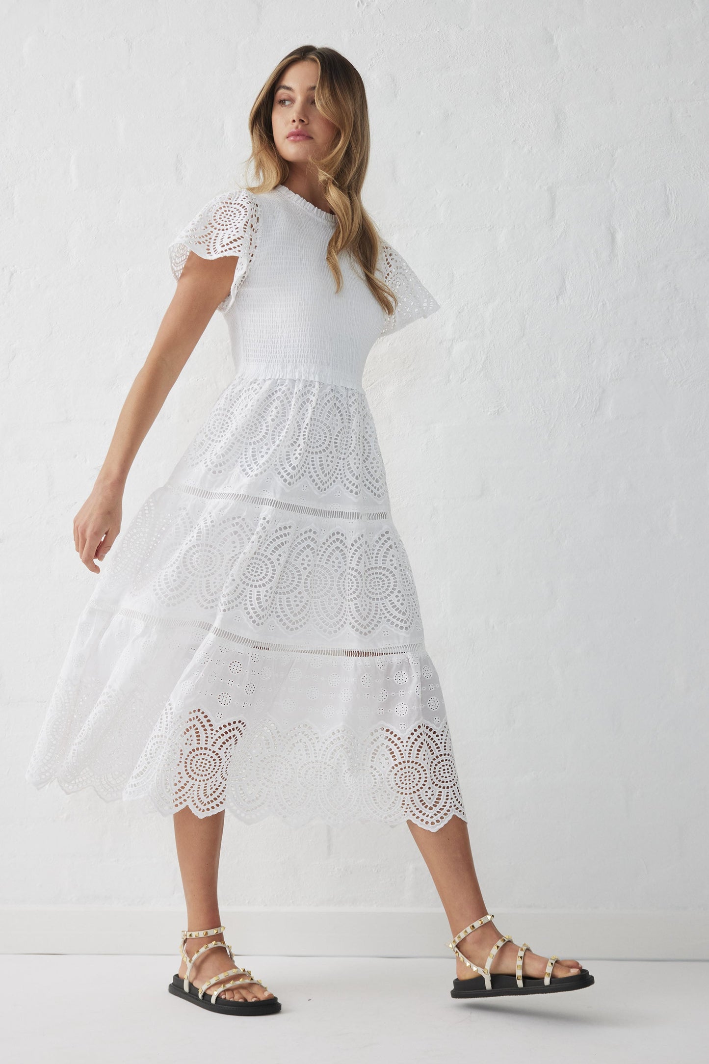 Queenie Broderie Midi Dress