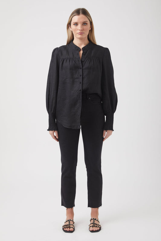 Cassie Collarless Linen Shirt
