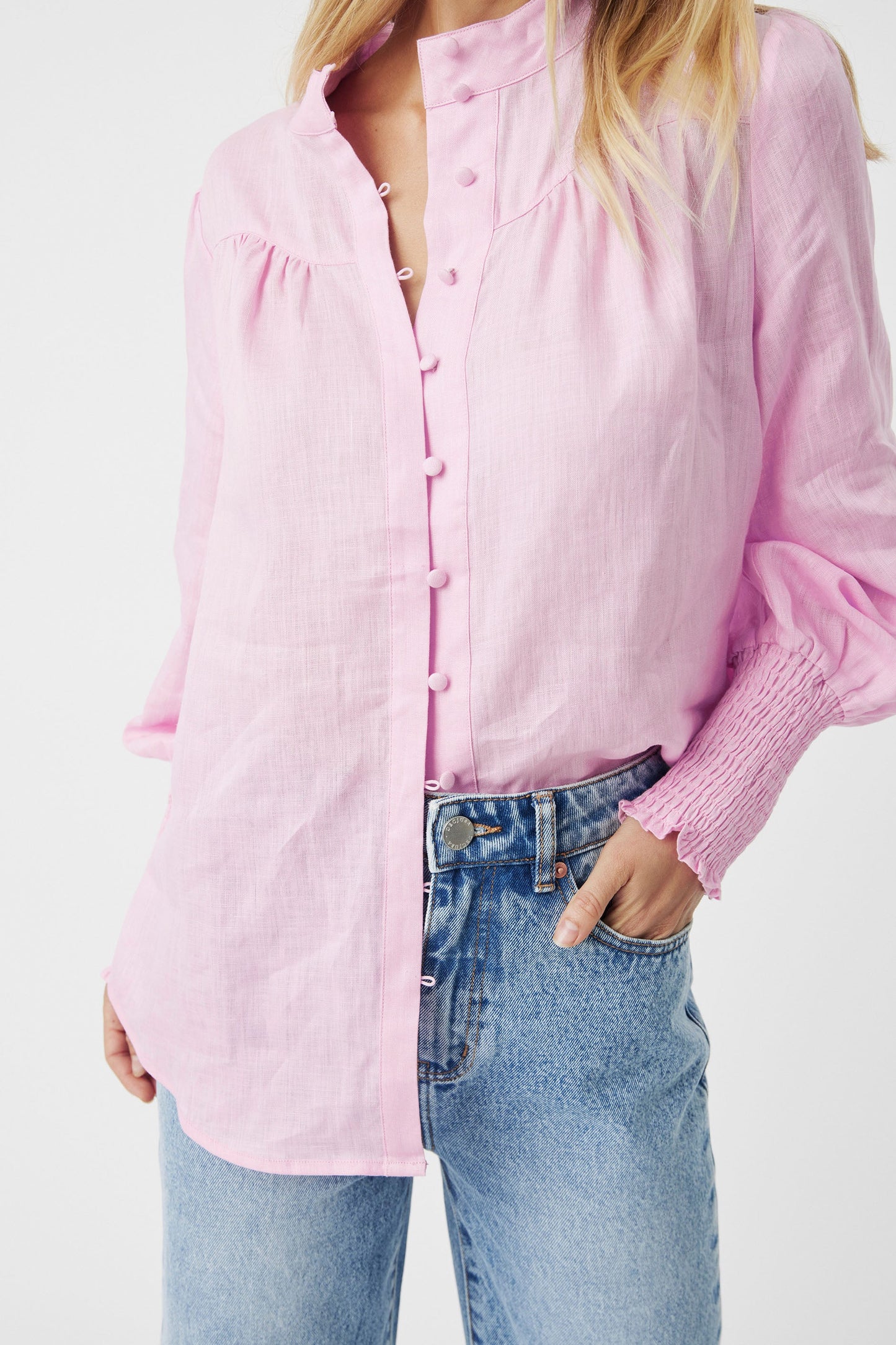 Cassie Collarless Linen Shirt