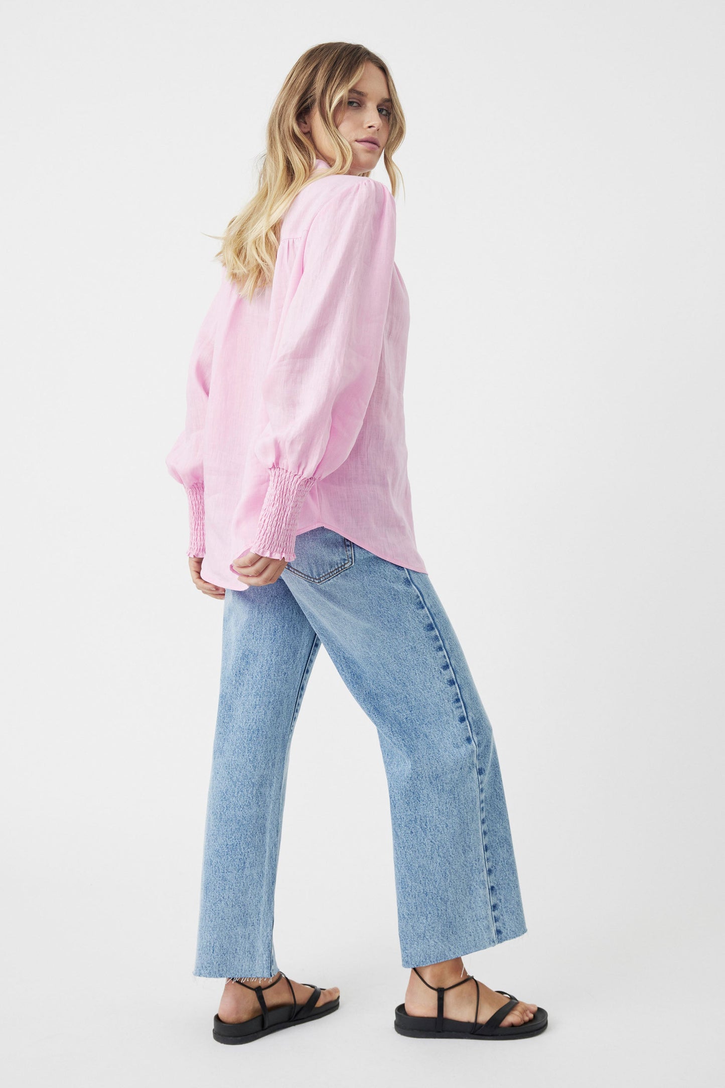 Cassie Collarless Linen Shirt