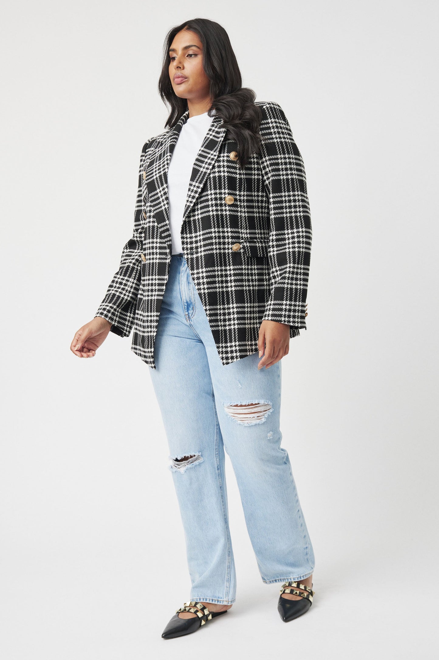 Carly Check Longline Blazer