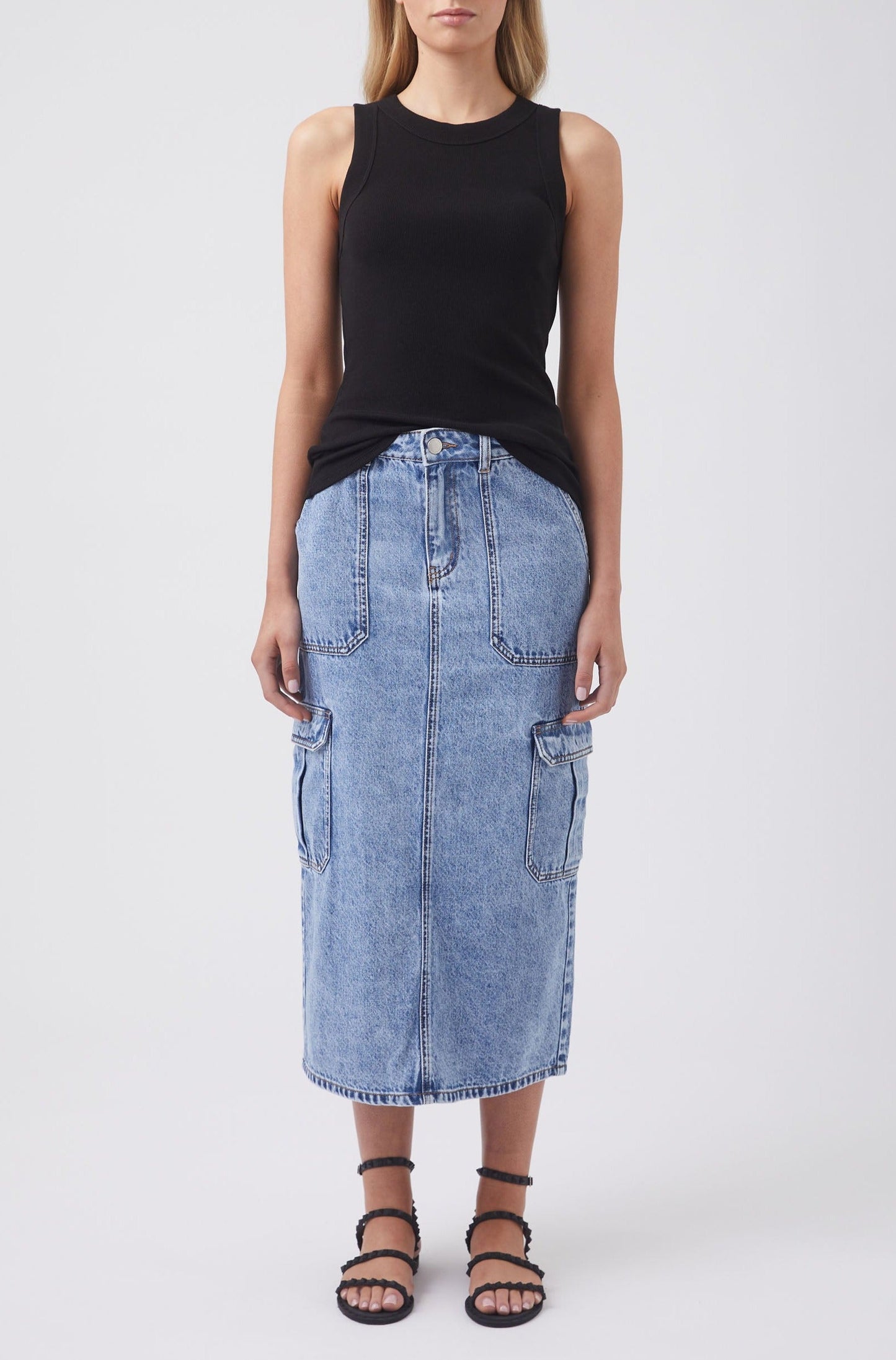 Tilly Denim Cargo Midi Skirt