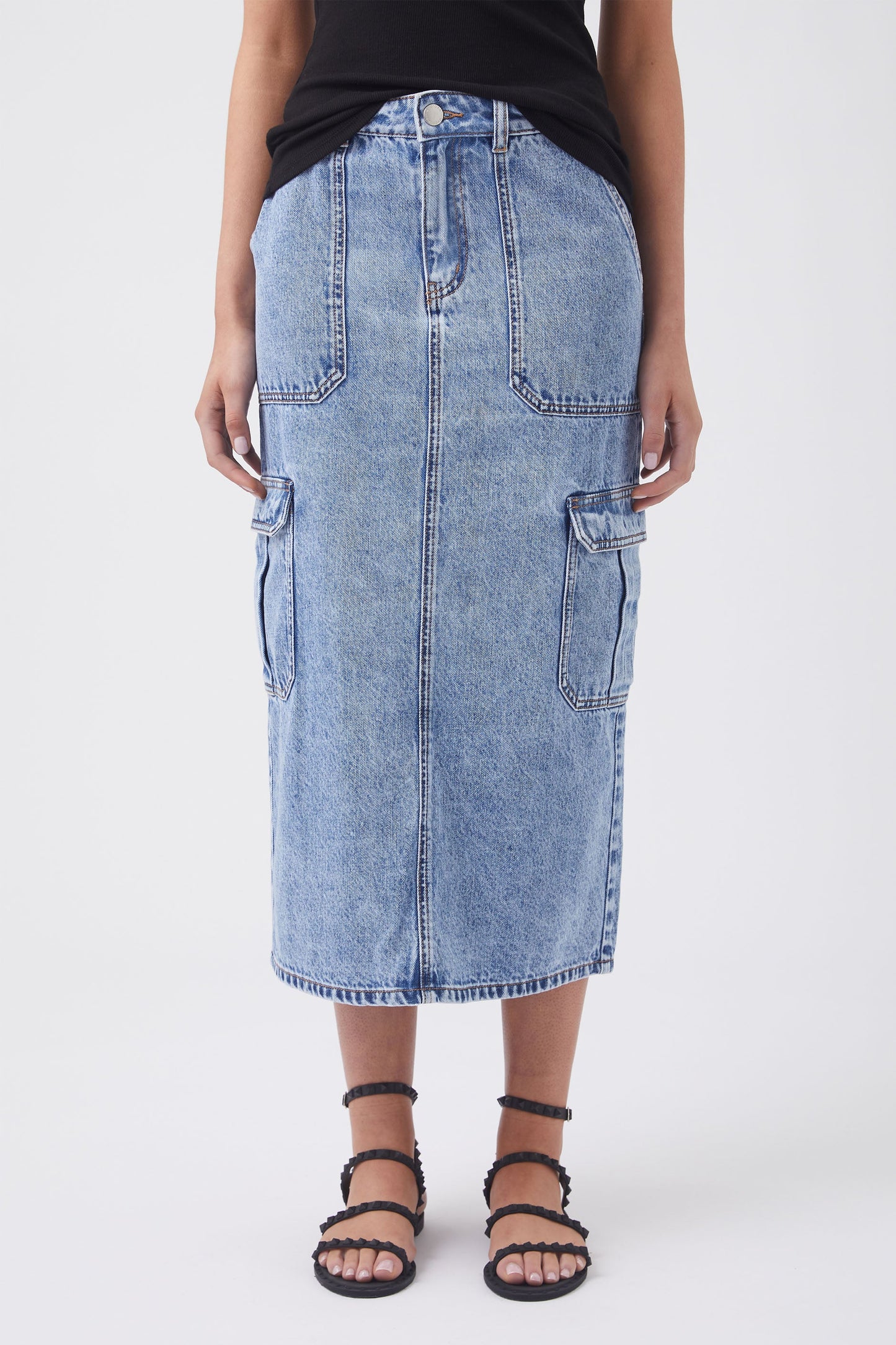 Tilly Denim Cargo Midi Skirt