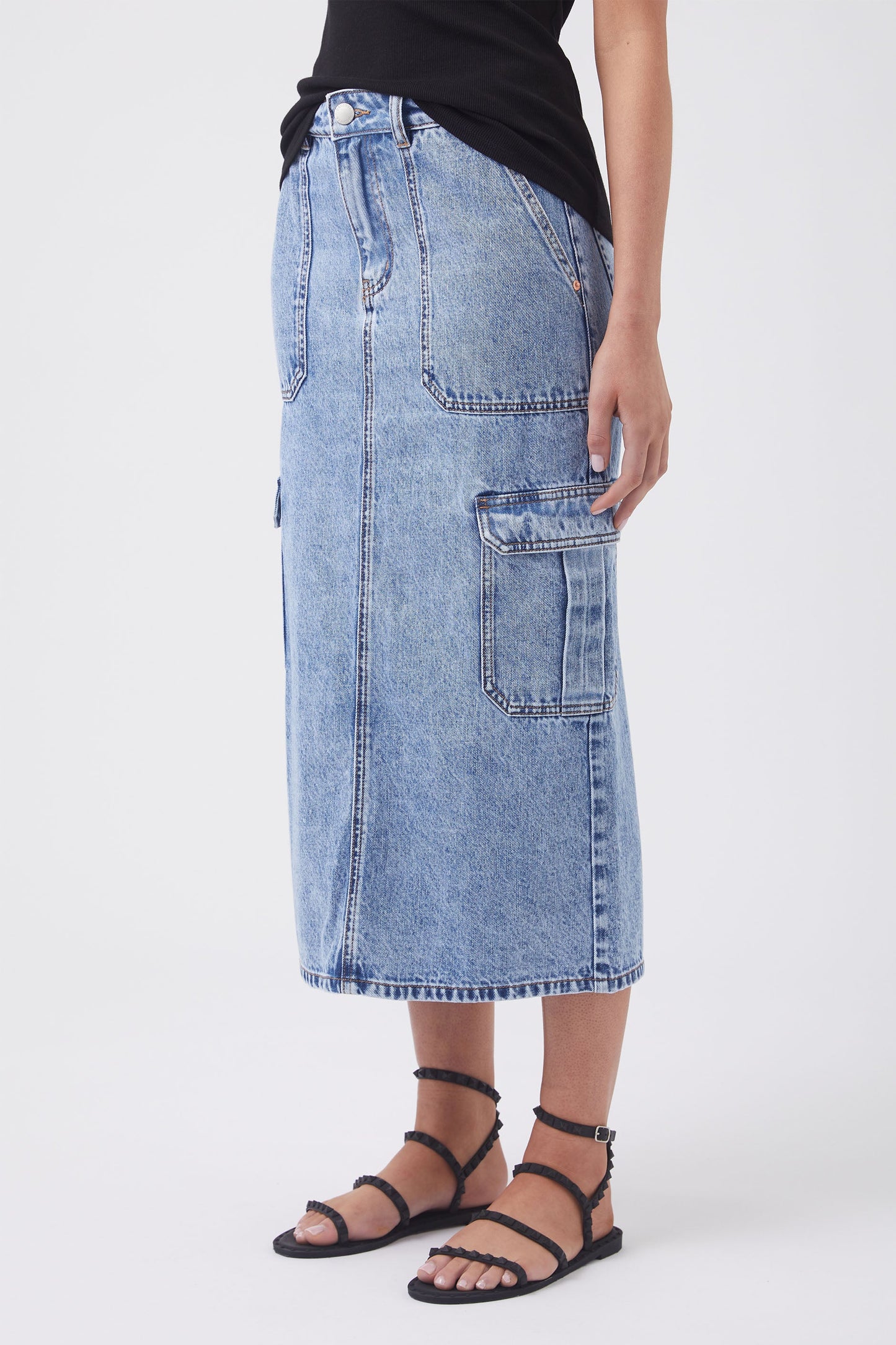 Tilly Denim Cargo Midi Skirt