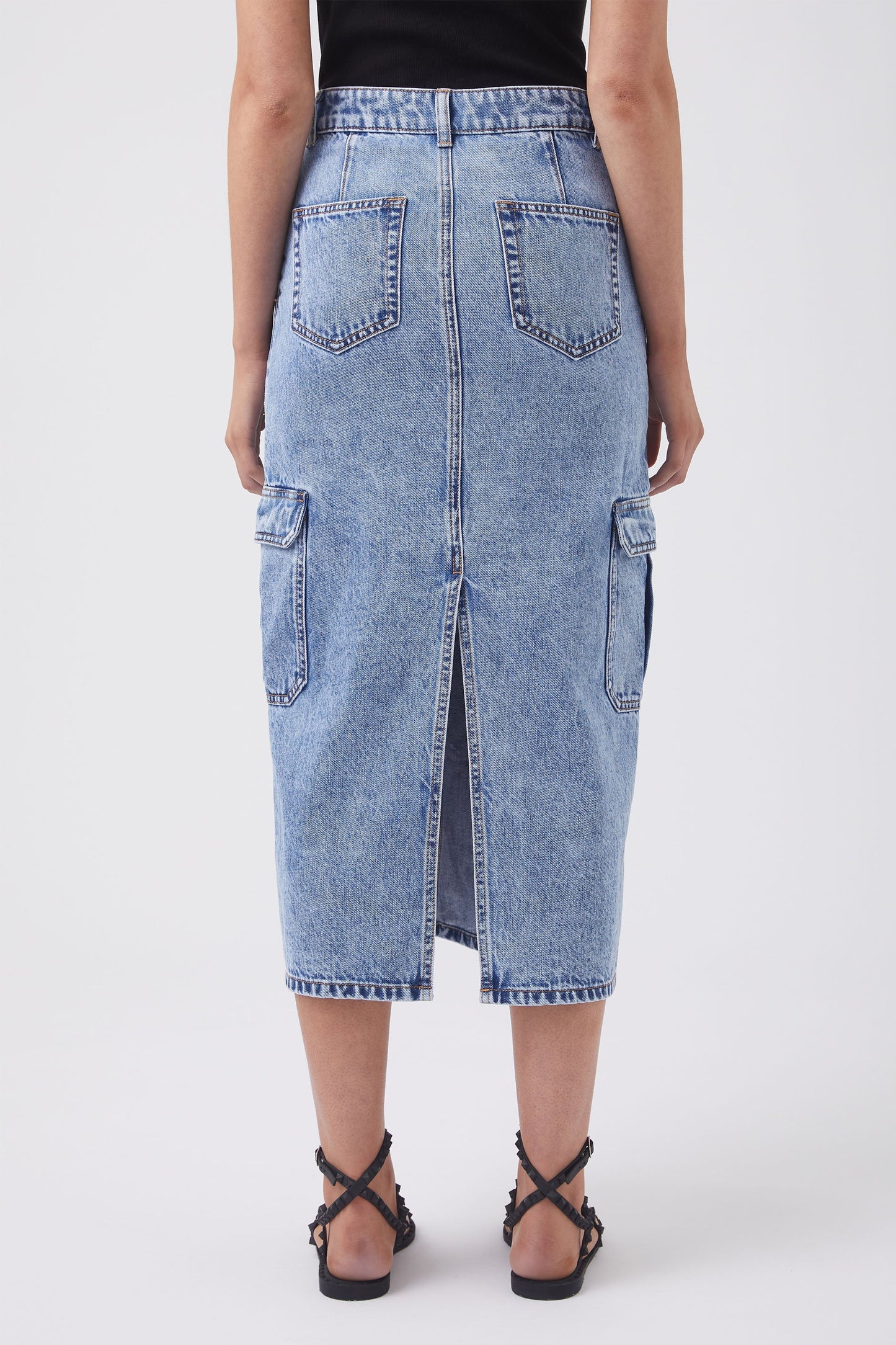 Tilly Denim Cargo Midi Skirt