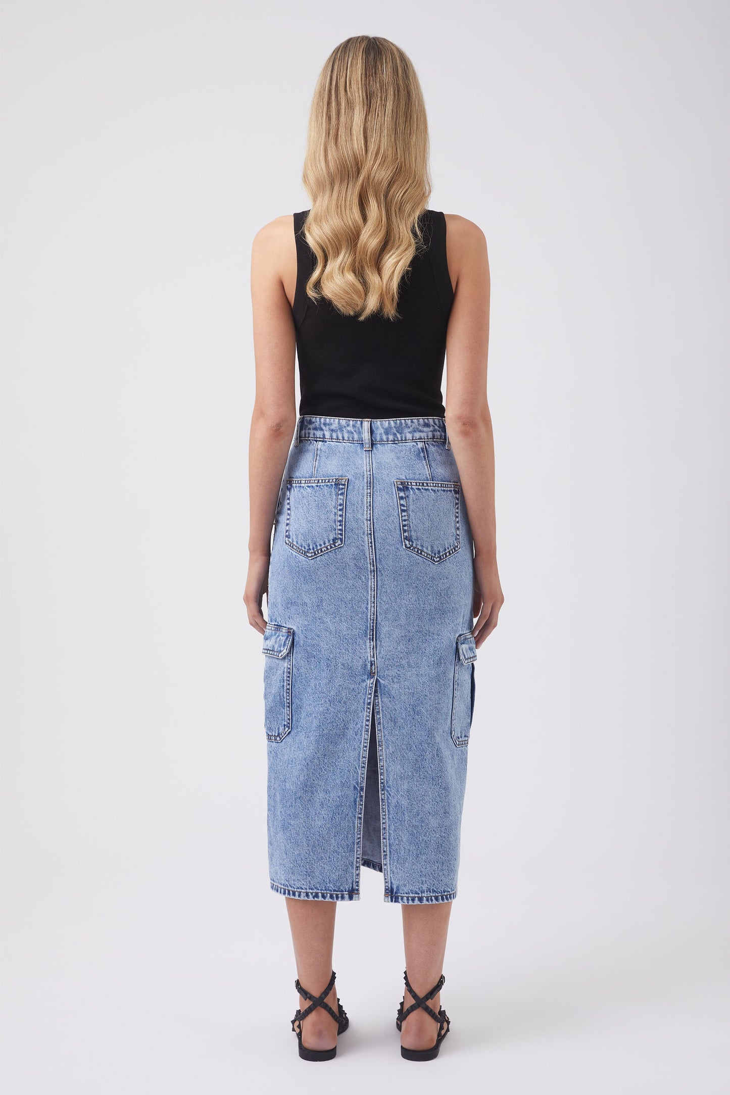 Tilly Denim Cargo Midi Skirt