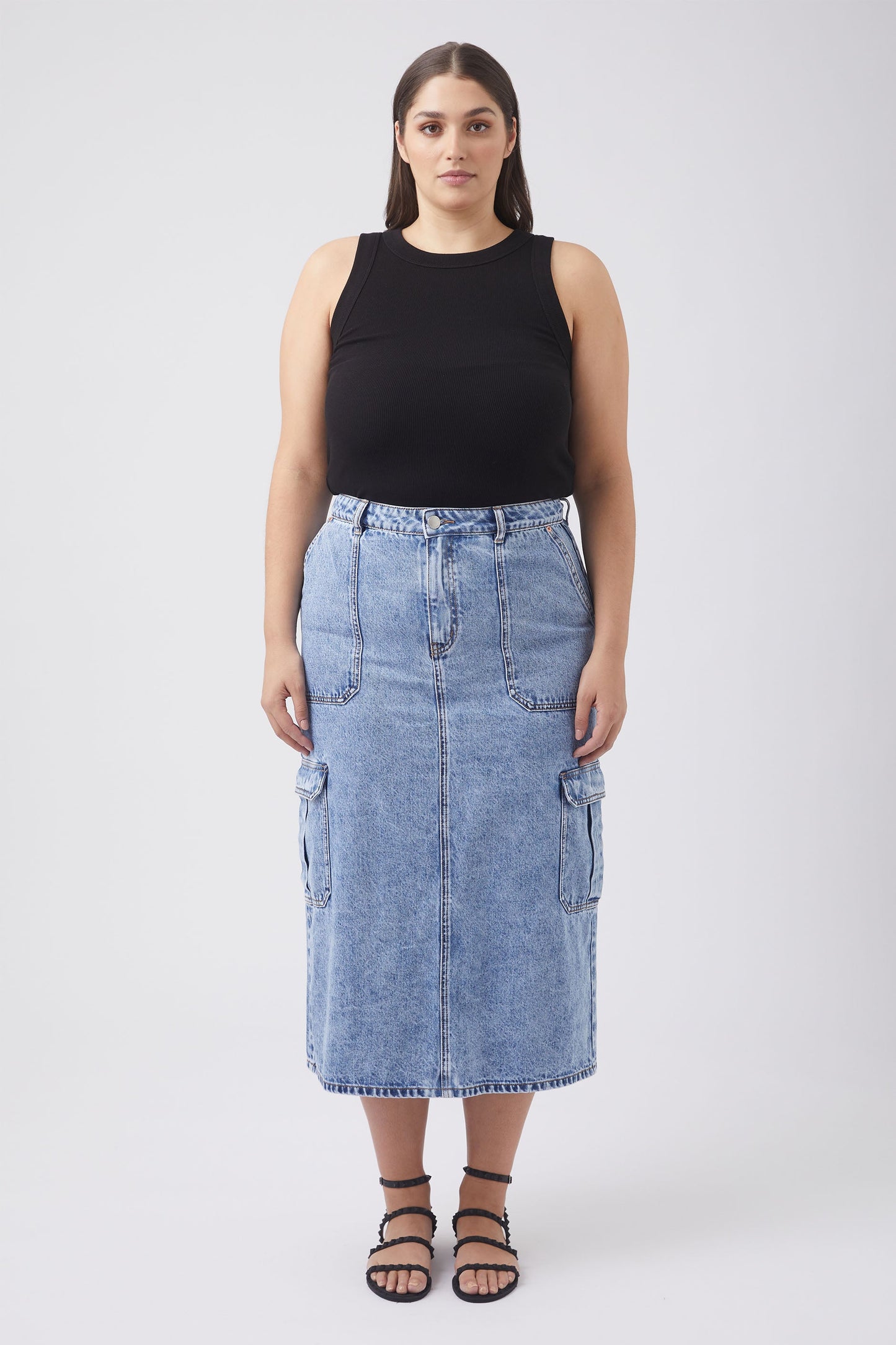 Tilly Denim Cargo Midi Skirt