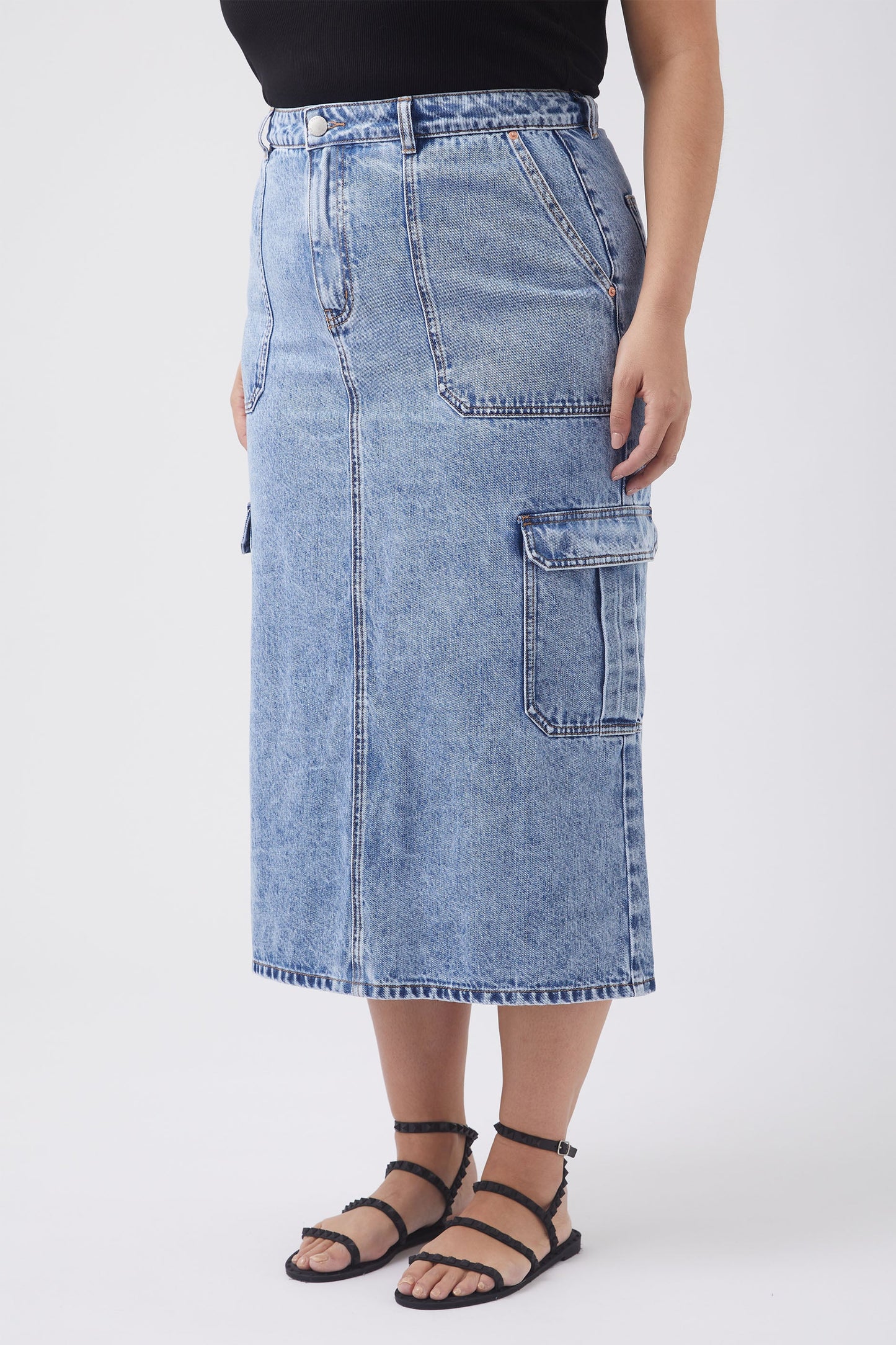 Tilly Denim Cargo Midi Skirt