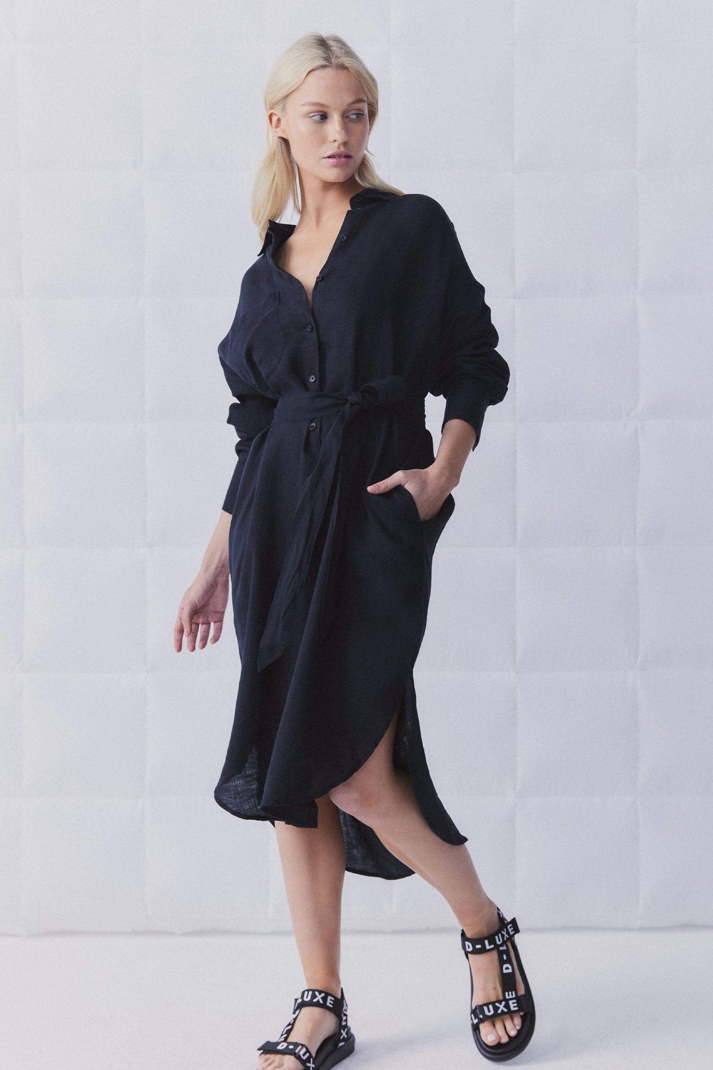 D-Luxe Patch Linen Midi Dress