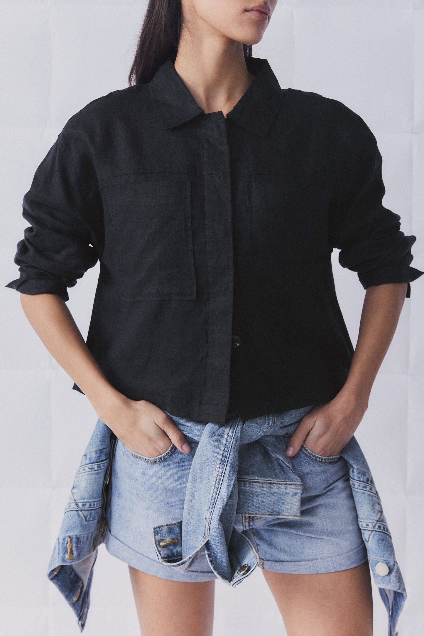 D-Luxe Cropped Linen Jacket