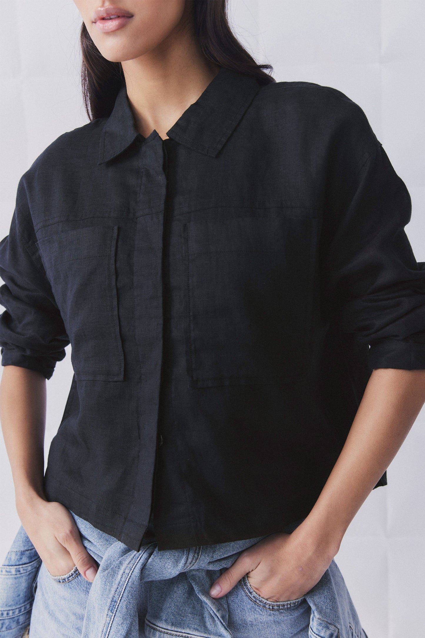 D-Luxe Cropped Linen Jacket