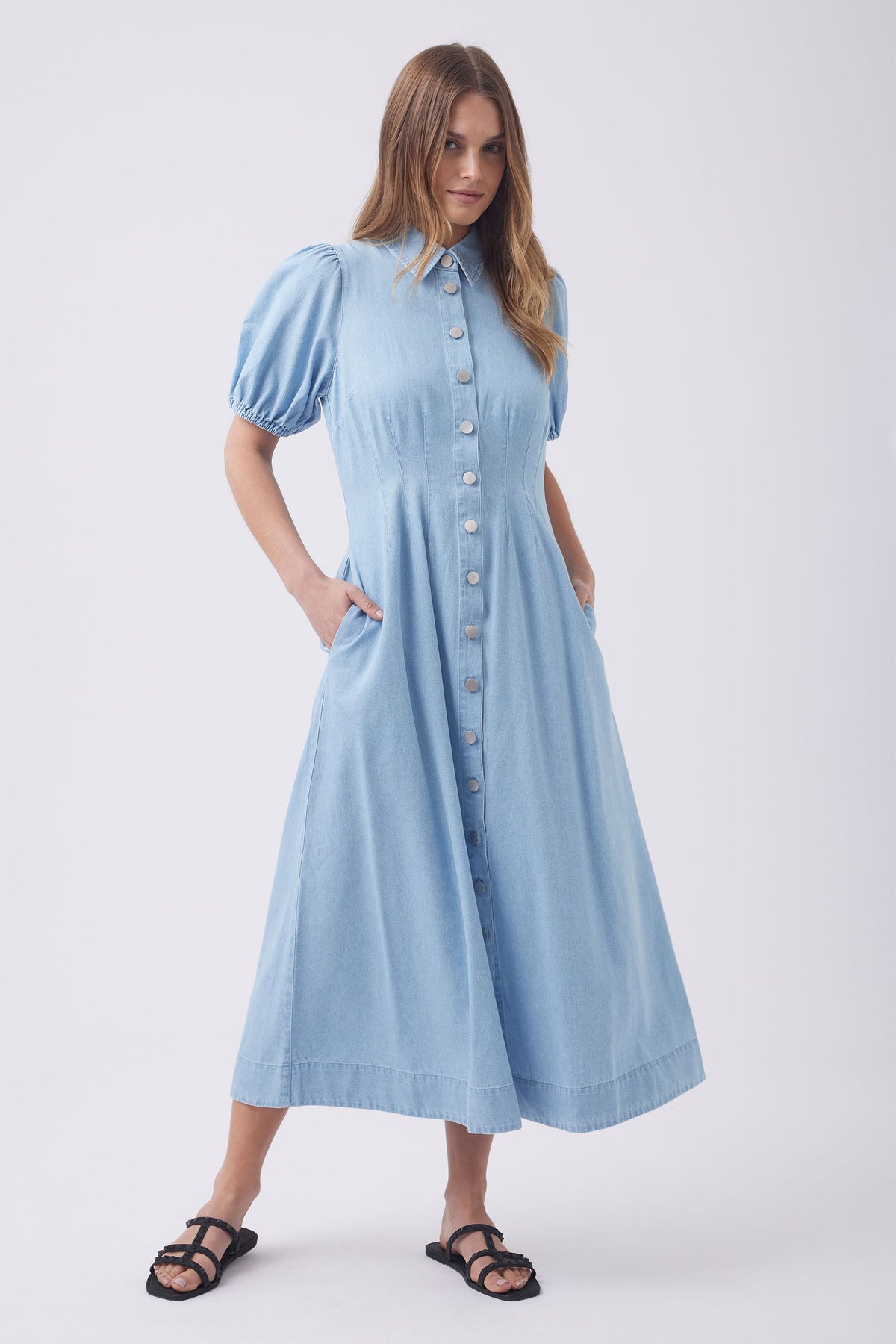 Sara Button Denim Dress