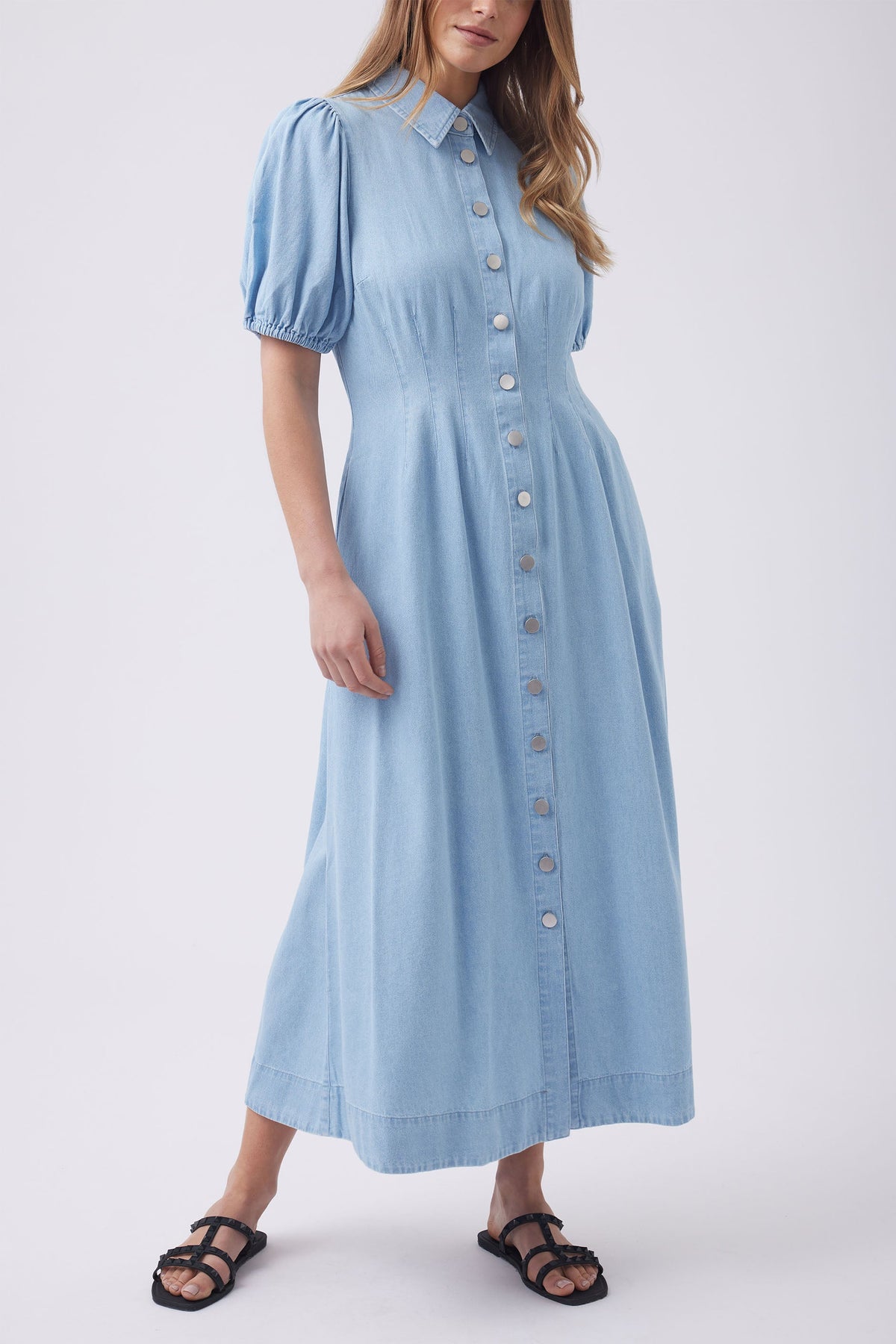 Sara Button Denim Dress