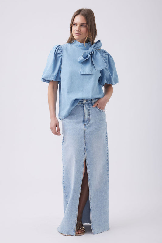 Anna Denim Bow Top