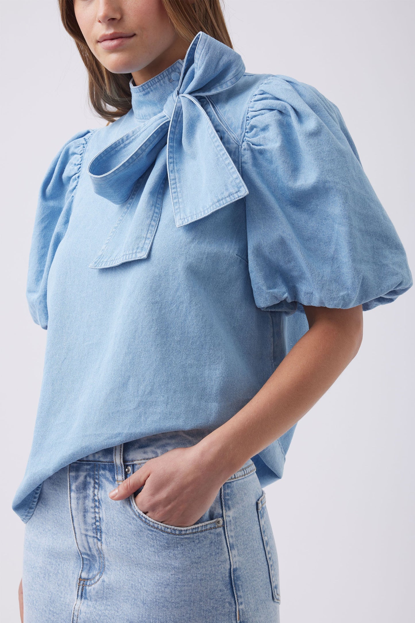 Anna Denim Bow Top