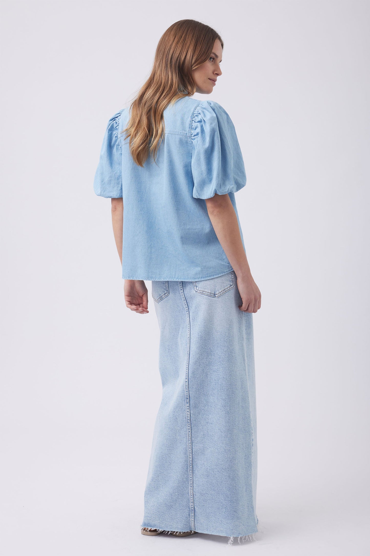 Anna Denim Bow Top