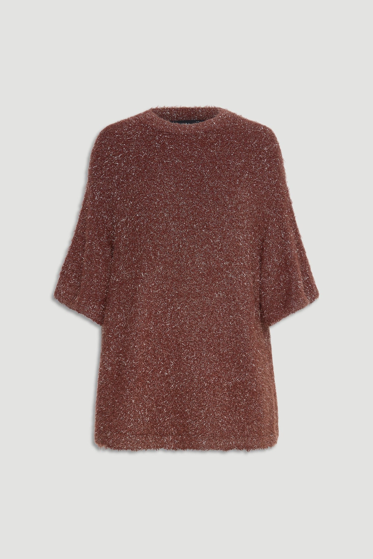 Soft textured oversized knit tee in warm ginger brown with short sleeves and a relaxed silhouette