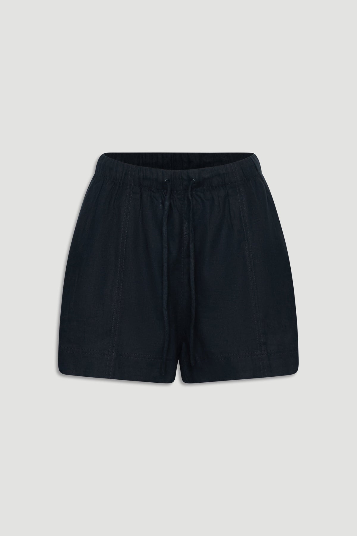 D-Luxe Linen Blend Short in black, lightweight breathable linen fabric, gallery position 4 portrait shot