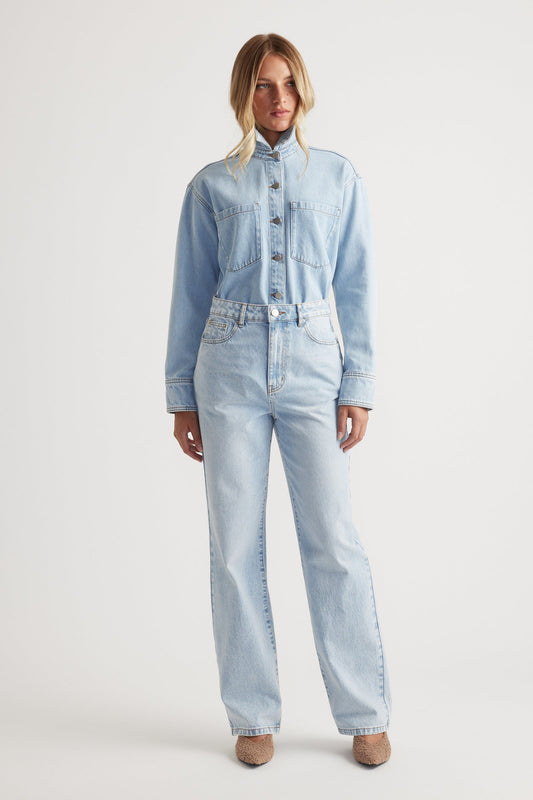 Ariana Straight Leg Jean in soft light denim with high rise and relaxed silhouette by DECJUBA Australian fashion brand