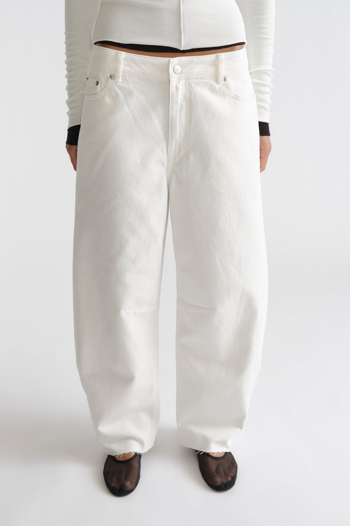 D-Luxe Horseshoe Jean in relaxed white denim with classic five-pocket style by DECJUBA Australian fashion brand
