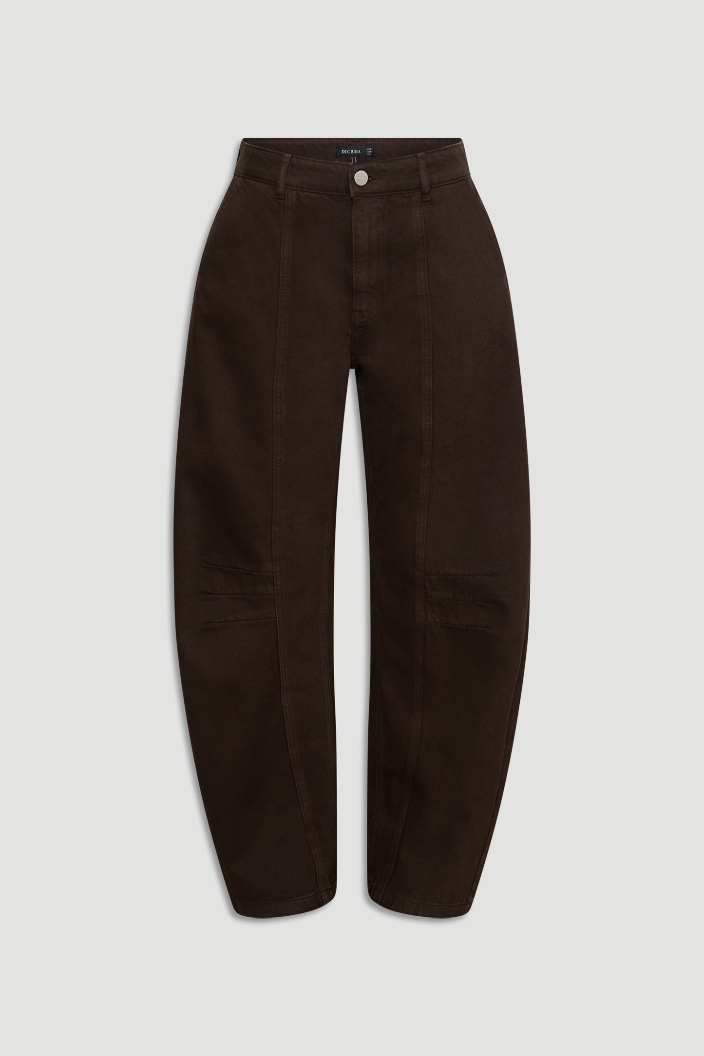 Brown barrel leg jeans on a light background