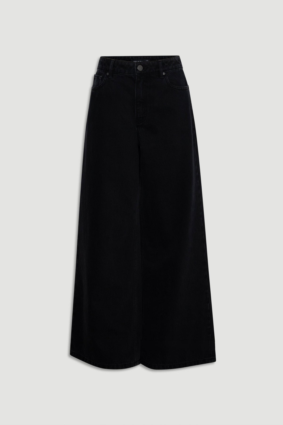 Elena Wide Leg Jean in black denim featuring a high waist and relaxed wide leg silhouette by DECJUBA