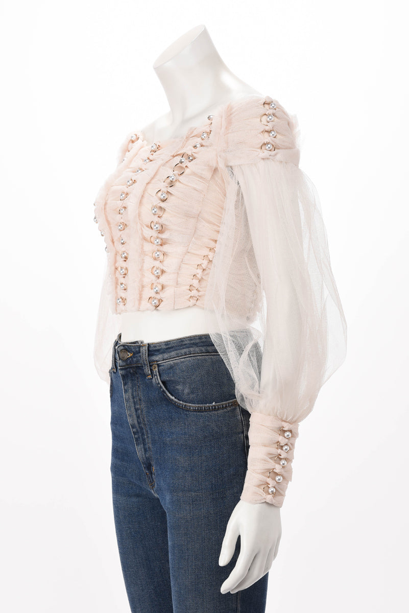 Tulle Rhythmic Chain Pearl Top