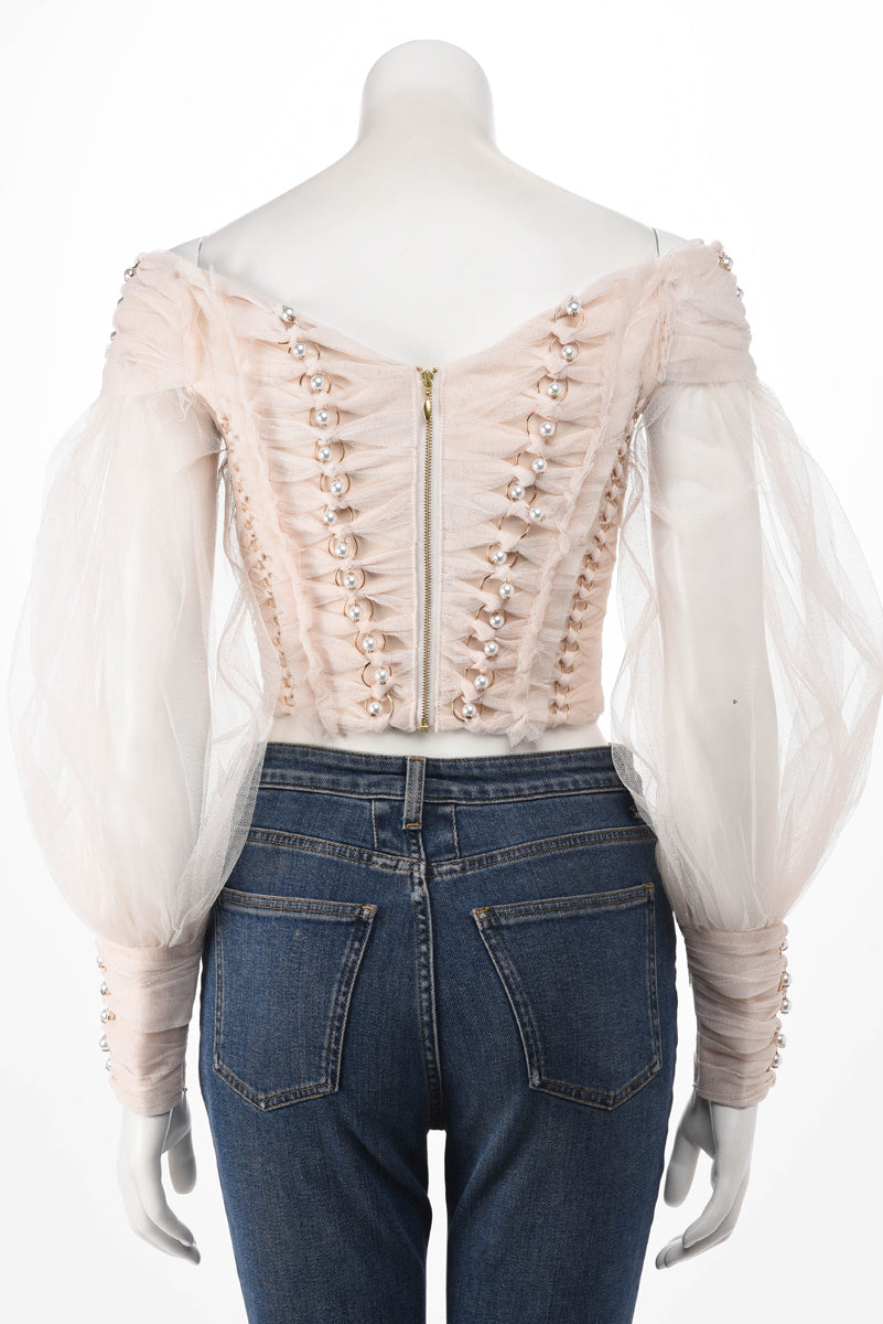 Tulle Rhythmic Chain Pearl Top