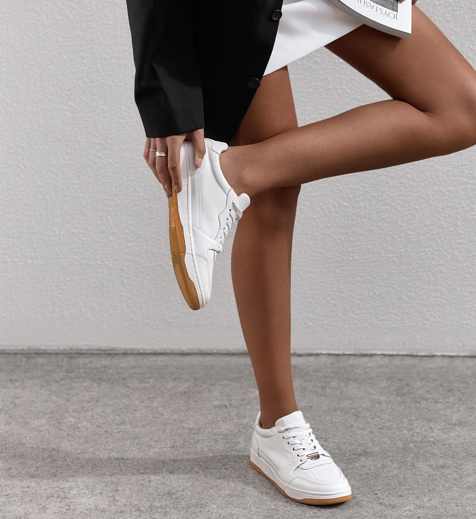 women's white leather sneaker with gum sole