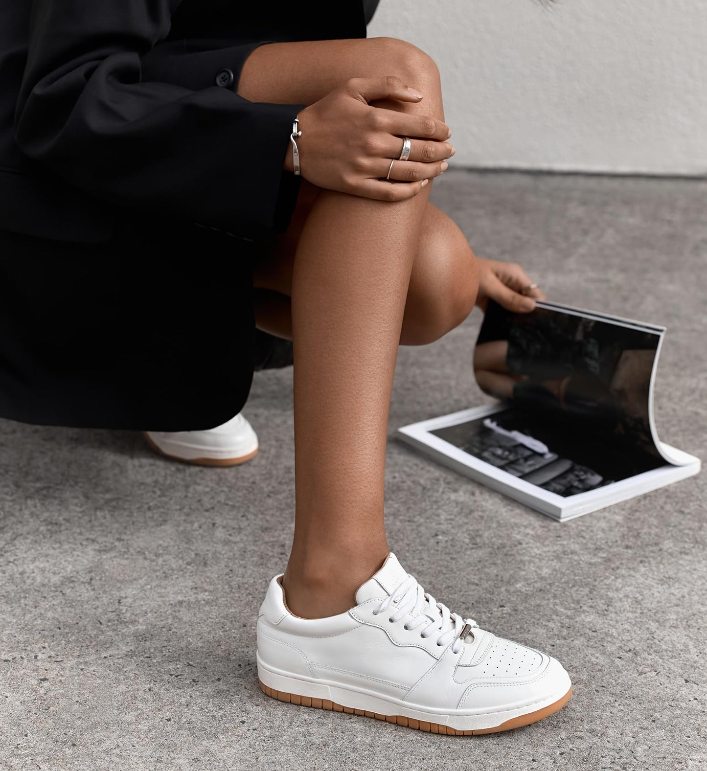 women's white leather sneaker with gum sole