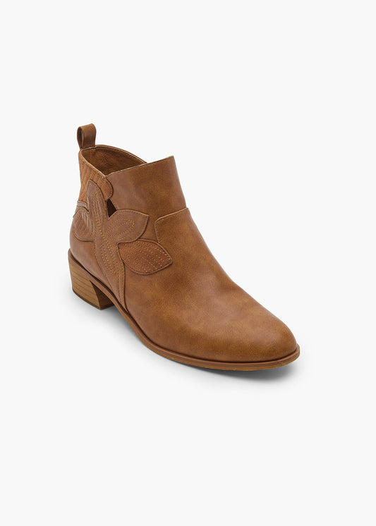 Tan Floral Side Zip Boot