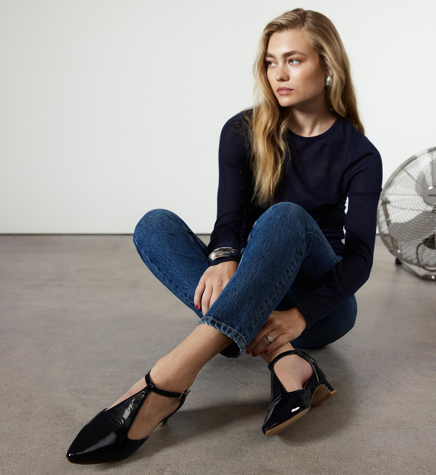 Shama Black Boxed Leather Flats