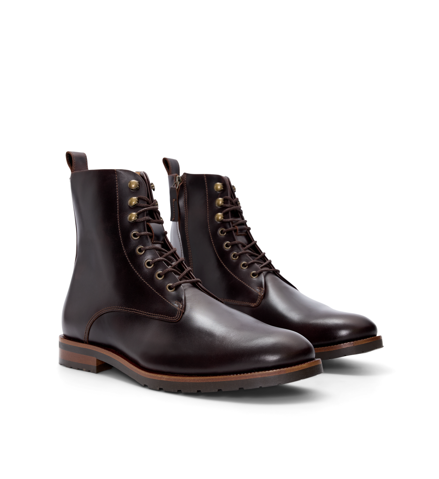 pair of mens brown boots with lace up front