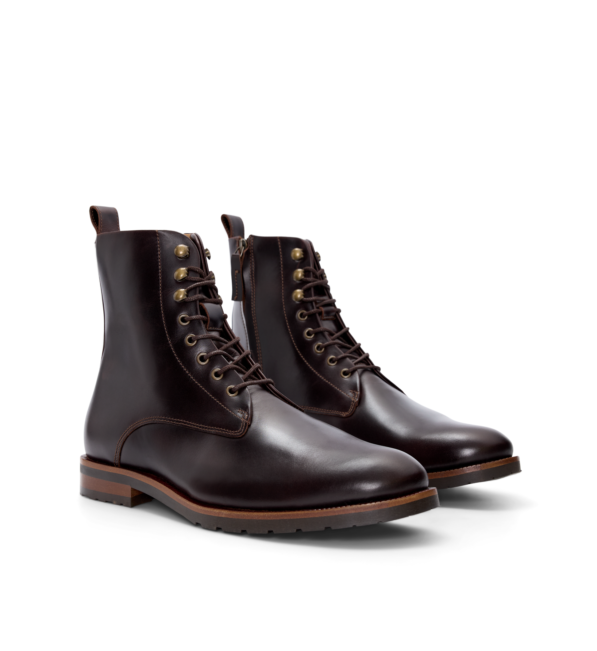 pair of mens brown boots with lace up front