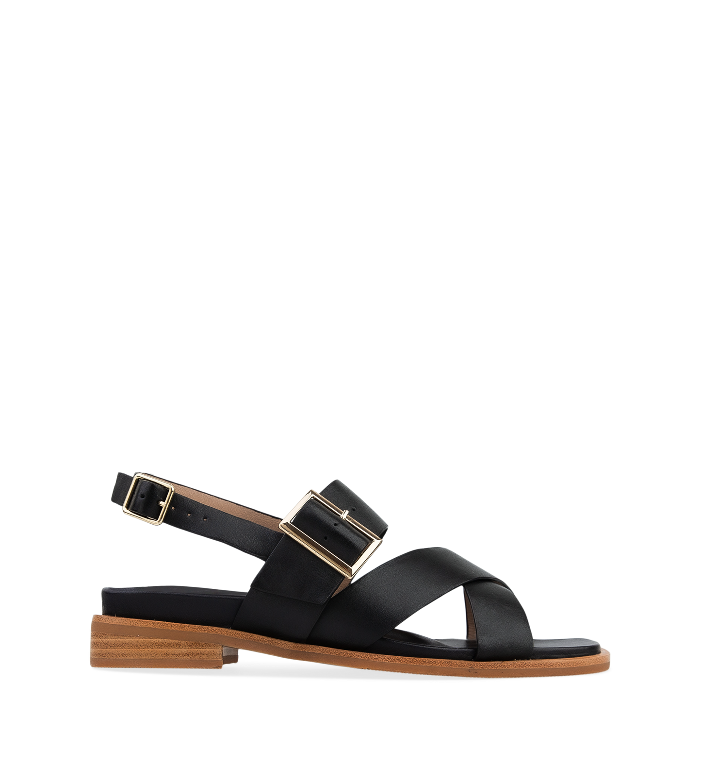 Avadavat Black Leather Flat Sandals