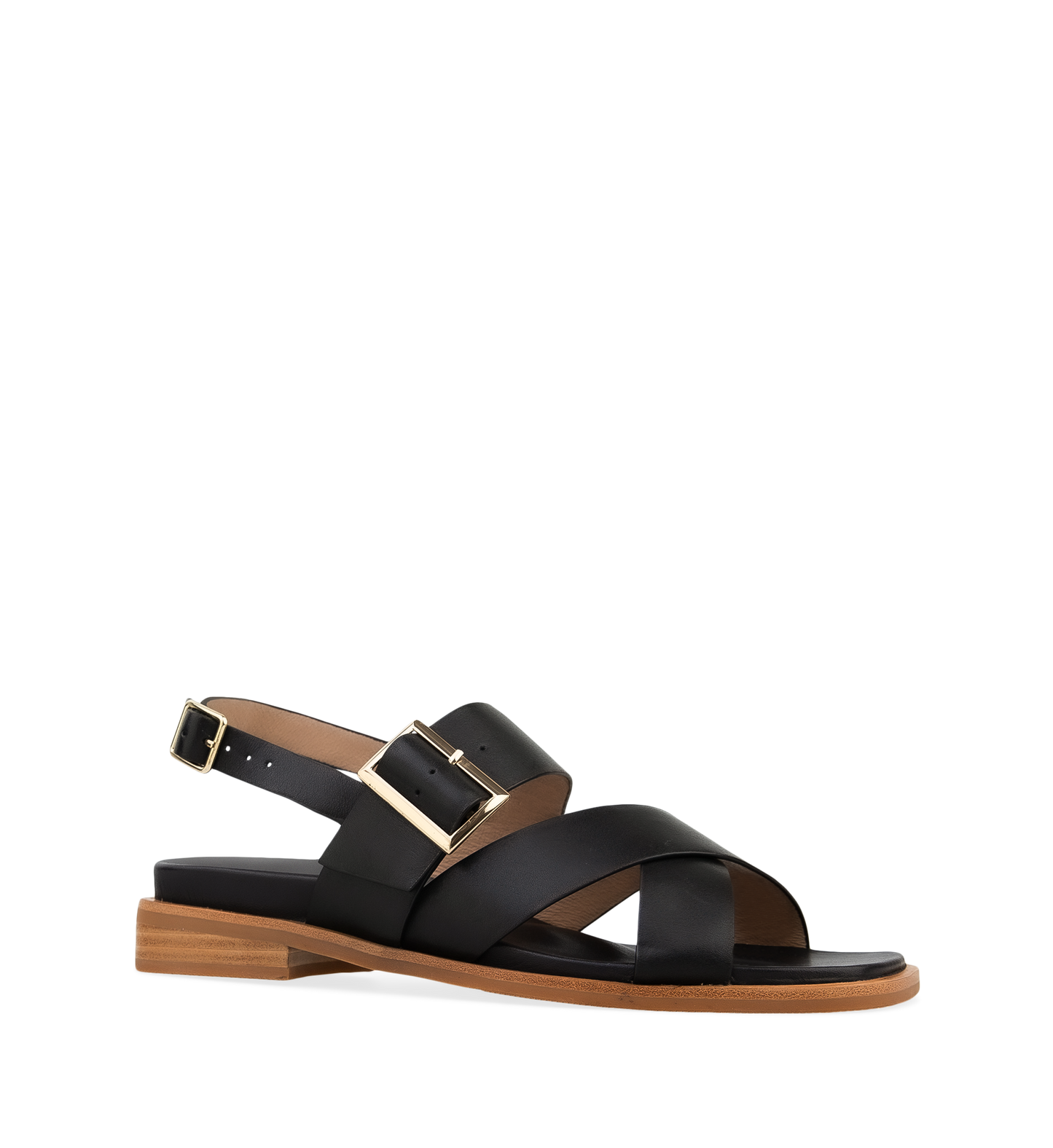Avadavat Black Leather Flat Sandals