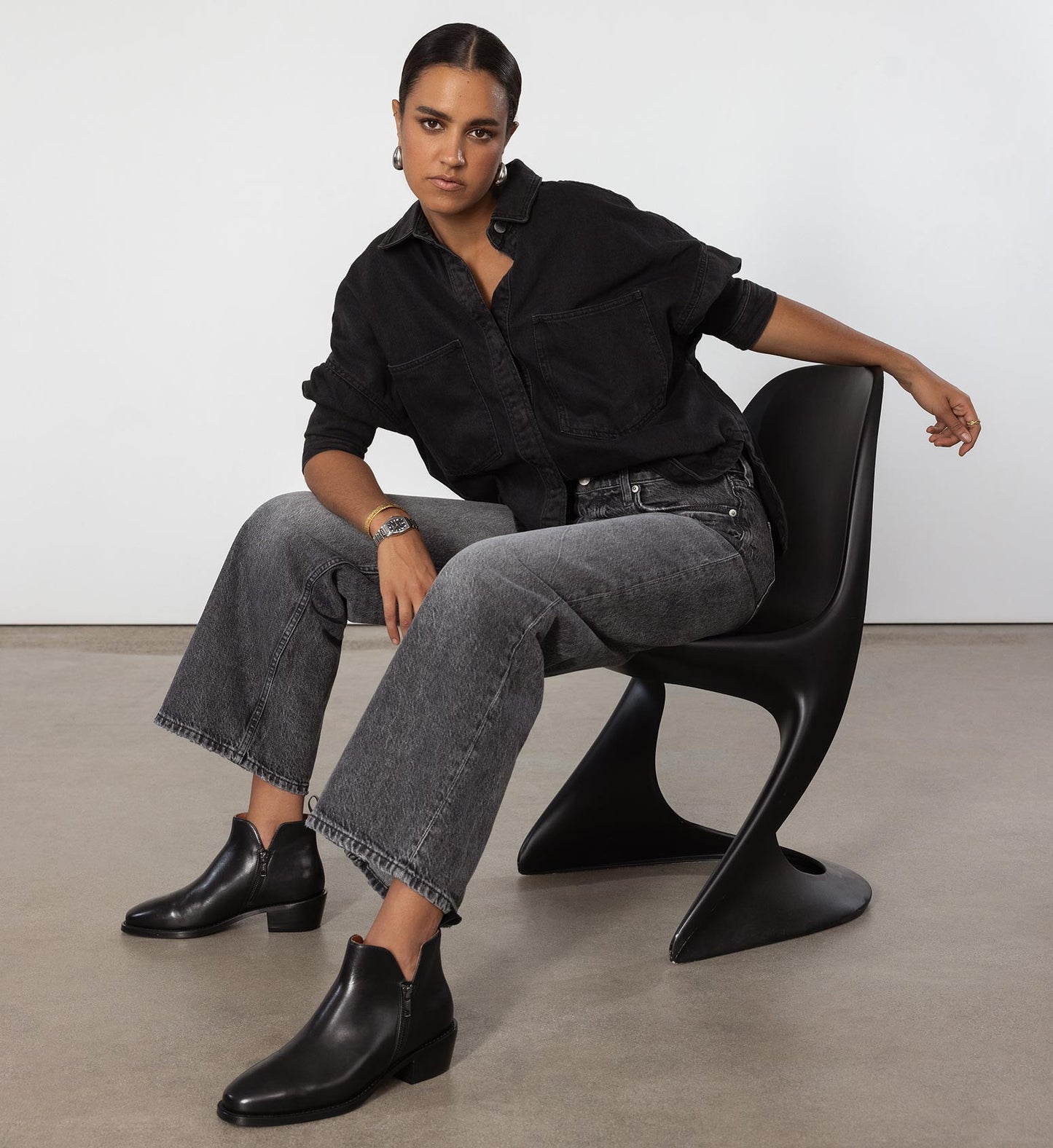 Babax Black Leather Ankle Boots