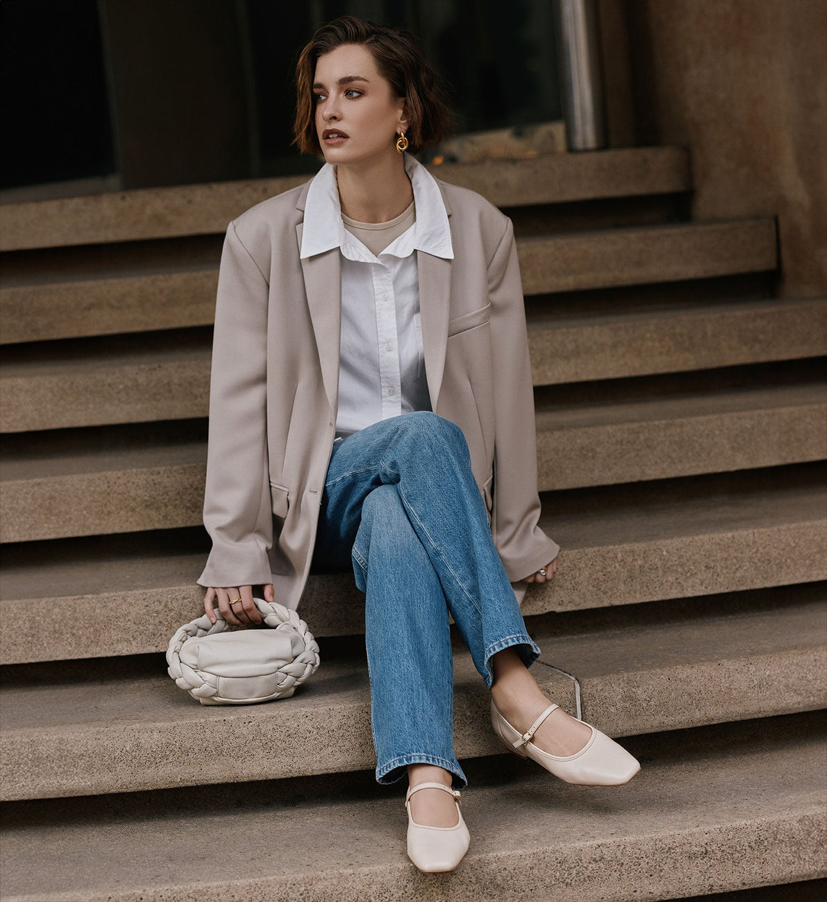 Surfbird Cream Leather Ballet Flats