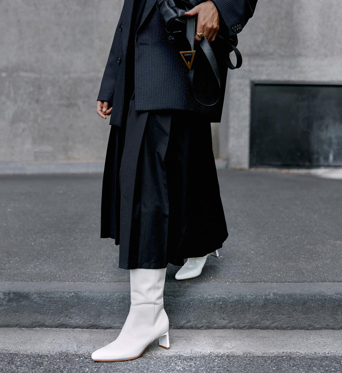 Cacique White Boxed Leather Knee High Boots