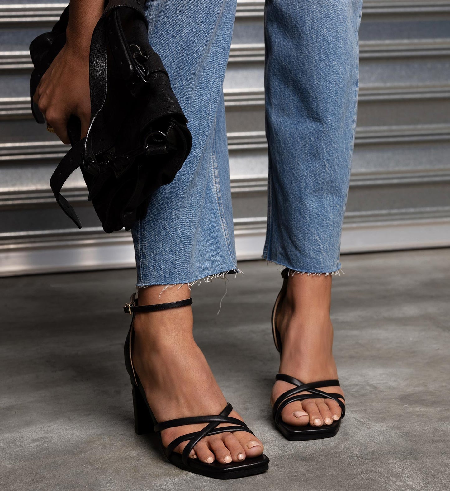 Greenlet Black Leather High Heels
