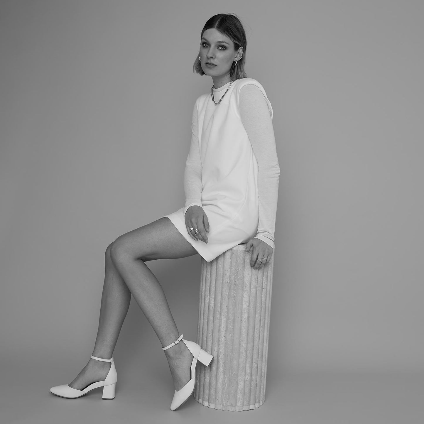 Griffon White Leather Low Heels