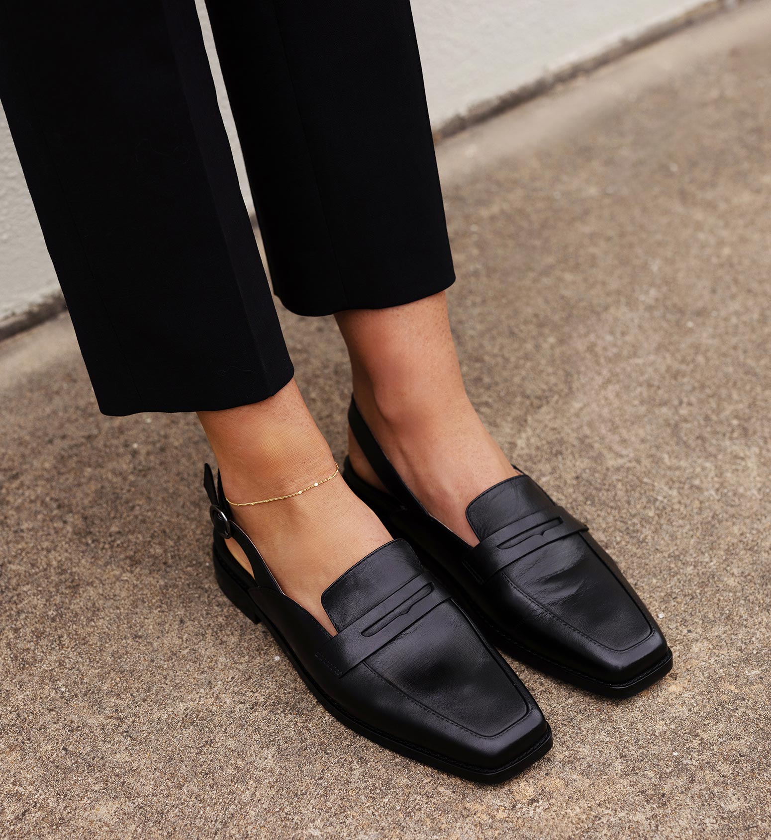 women's black leather slingback flats