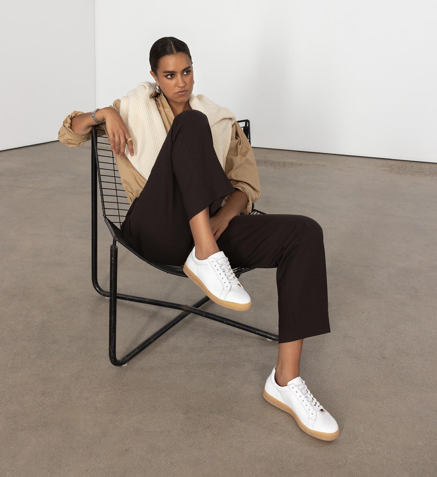 Silkie White Leather & Gum Sole Sneakers