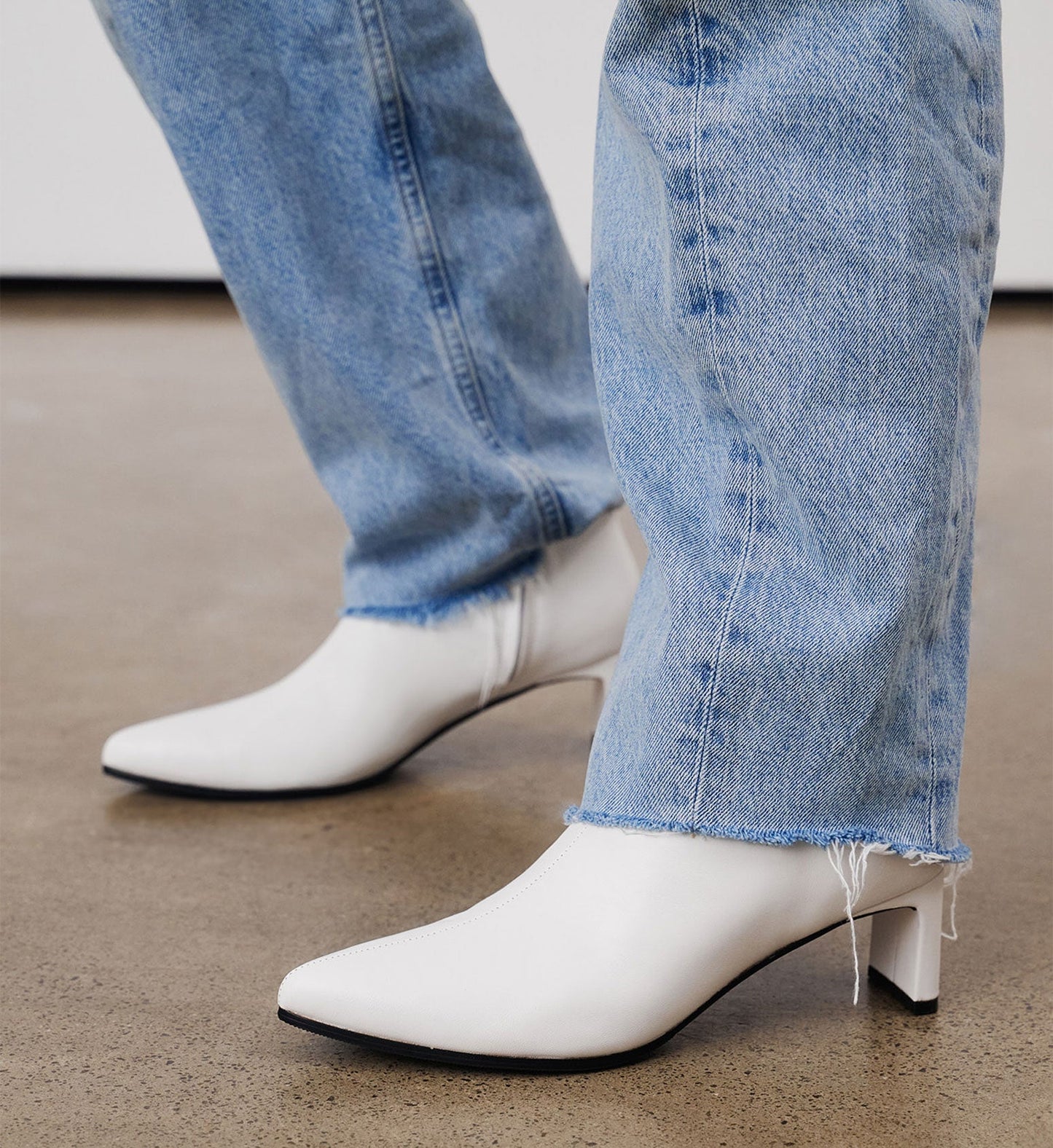 Tesia White Leather Ankle Boots