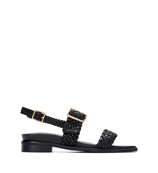 Bristlefront Black Leather Flat Sandals