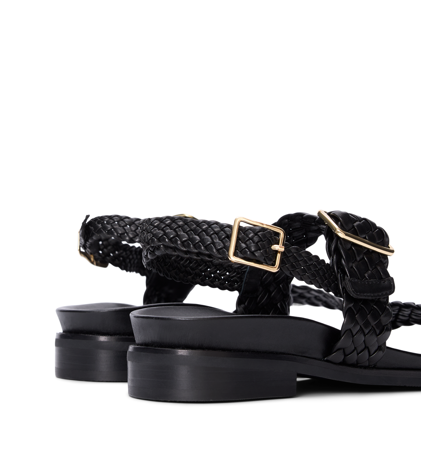 Bristlefront Black Leather Flat Sandals
